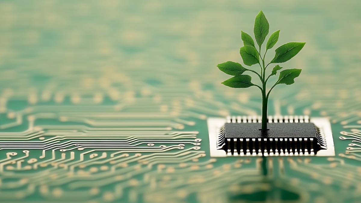 Kuvituskuva jossa mikrosiru ja kasvi.